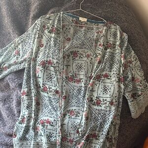 Chic Floral Women's Blouse in Blue and Red